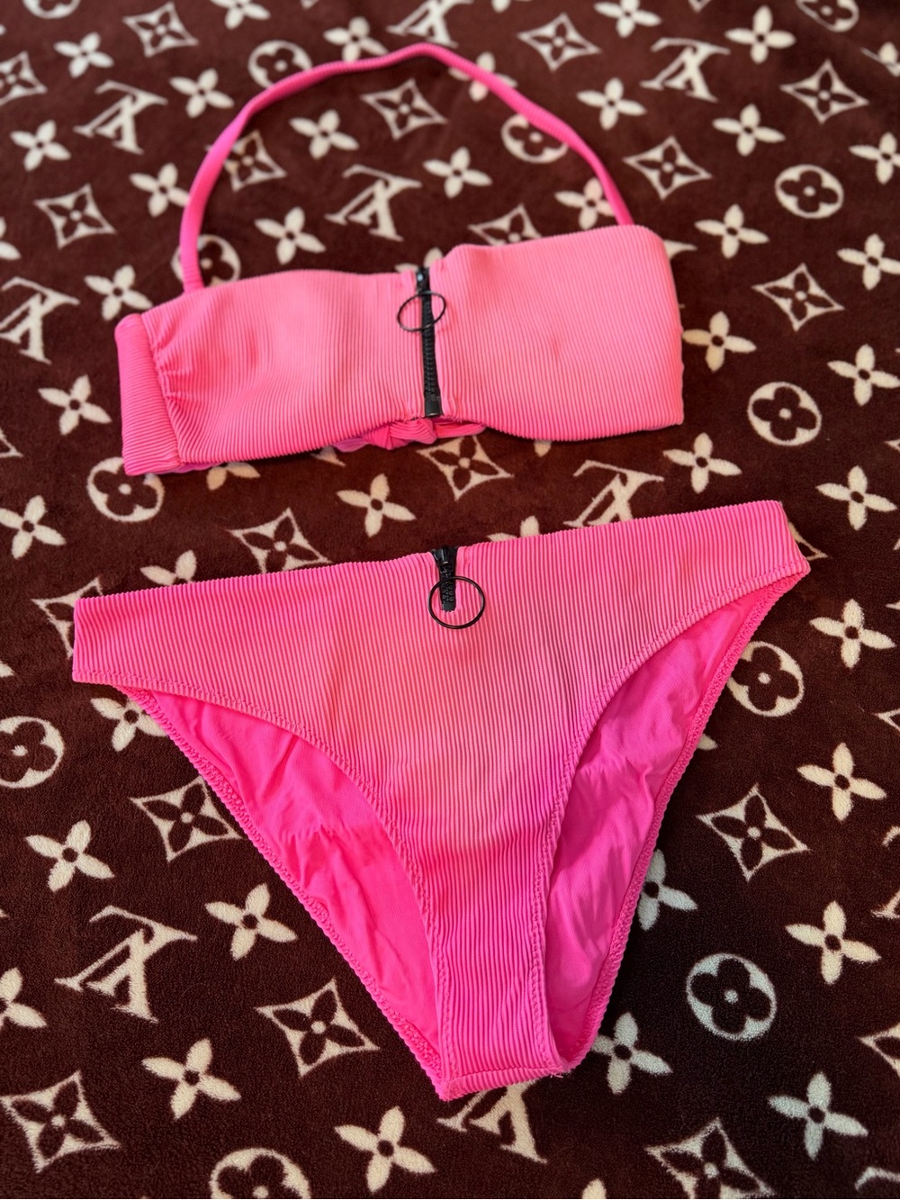 Calzedonia Cobey Hot Pink Ribbed Bikini Set Swimsuit